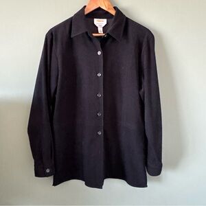 Talbots Shirt Jacket Size M Button Down Long Sleeve Collared Black Soft Poly